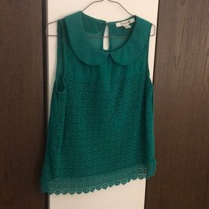 F21 green peter pan collar crochet eyelet shirt